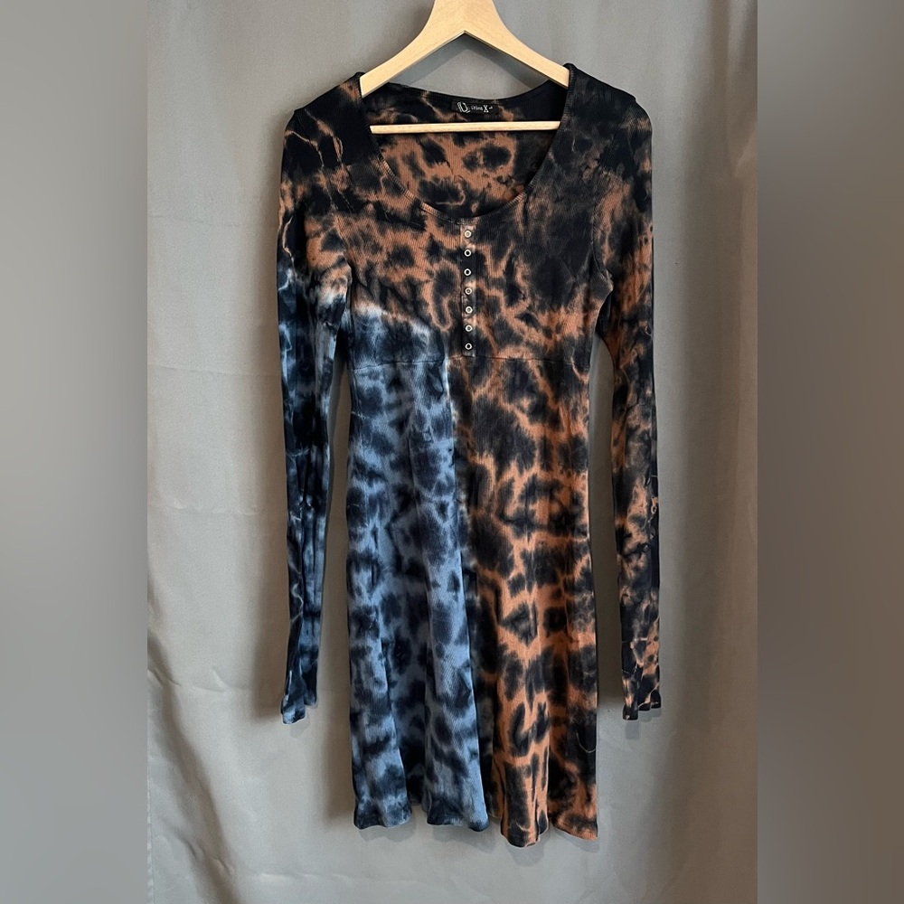 Urban X - Long Sleeve - Tie Dye Blue,Black,Brown Dress - Large